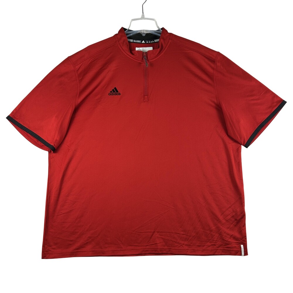 Adidas Climalite Shirt Mens 2XL 1/4 Zip Short Sleeve Game Built Baseball Red